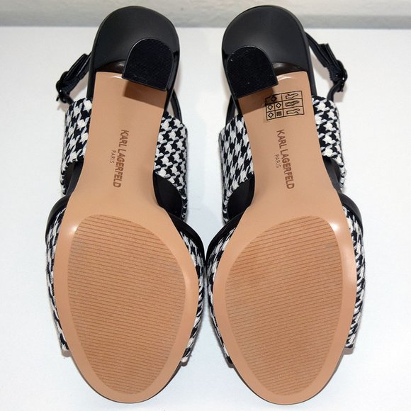 Karl Lagerfeld Paris Camryn Leather Sandal in Black/White Fabric - Picture 9 of 10